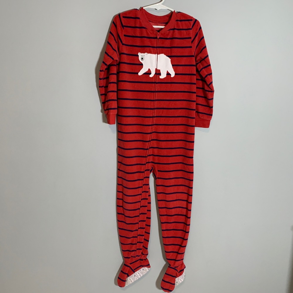 5/$25 Carters Red Navy Stripe Polar‎ Bear Footed Pajamas Sleepers Kids Size 5